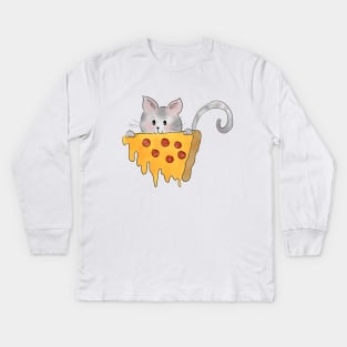 Cat eating a pizza Kids Long Sleeve T-Shirt